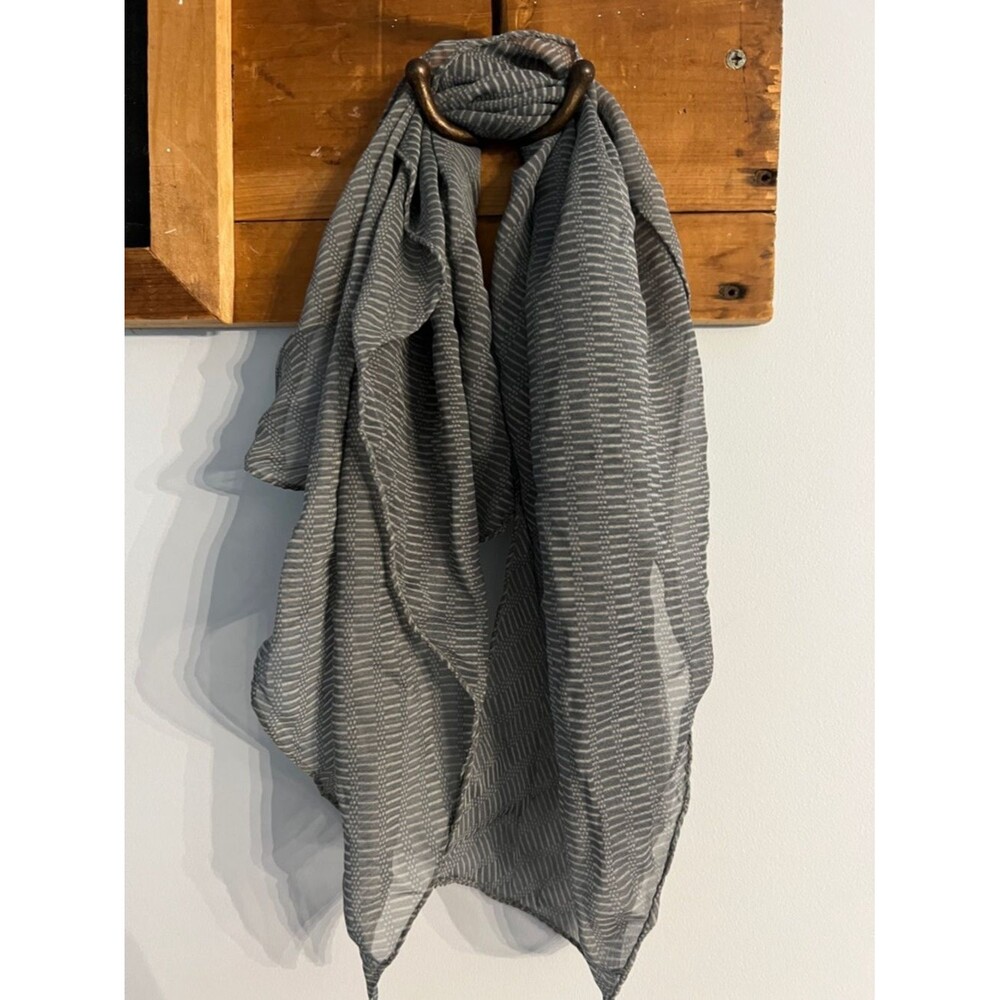 Gray Square Scarf 23x23 Minimalist Stripe Lightweight Neutral